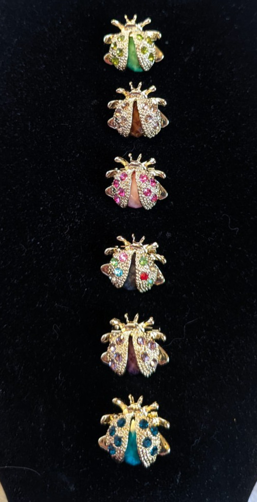 Multi Color Rhinestone Ladybug Set of 6 – 3/4″ x 3/4″ Scatter Pins