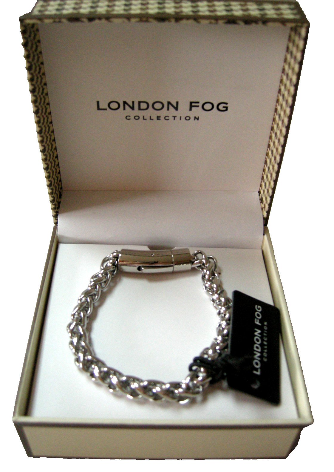 London Fog Interlocking Chain Link 8 Inch Unisex Bracelet Push Button Closure