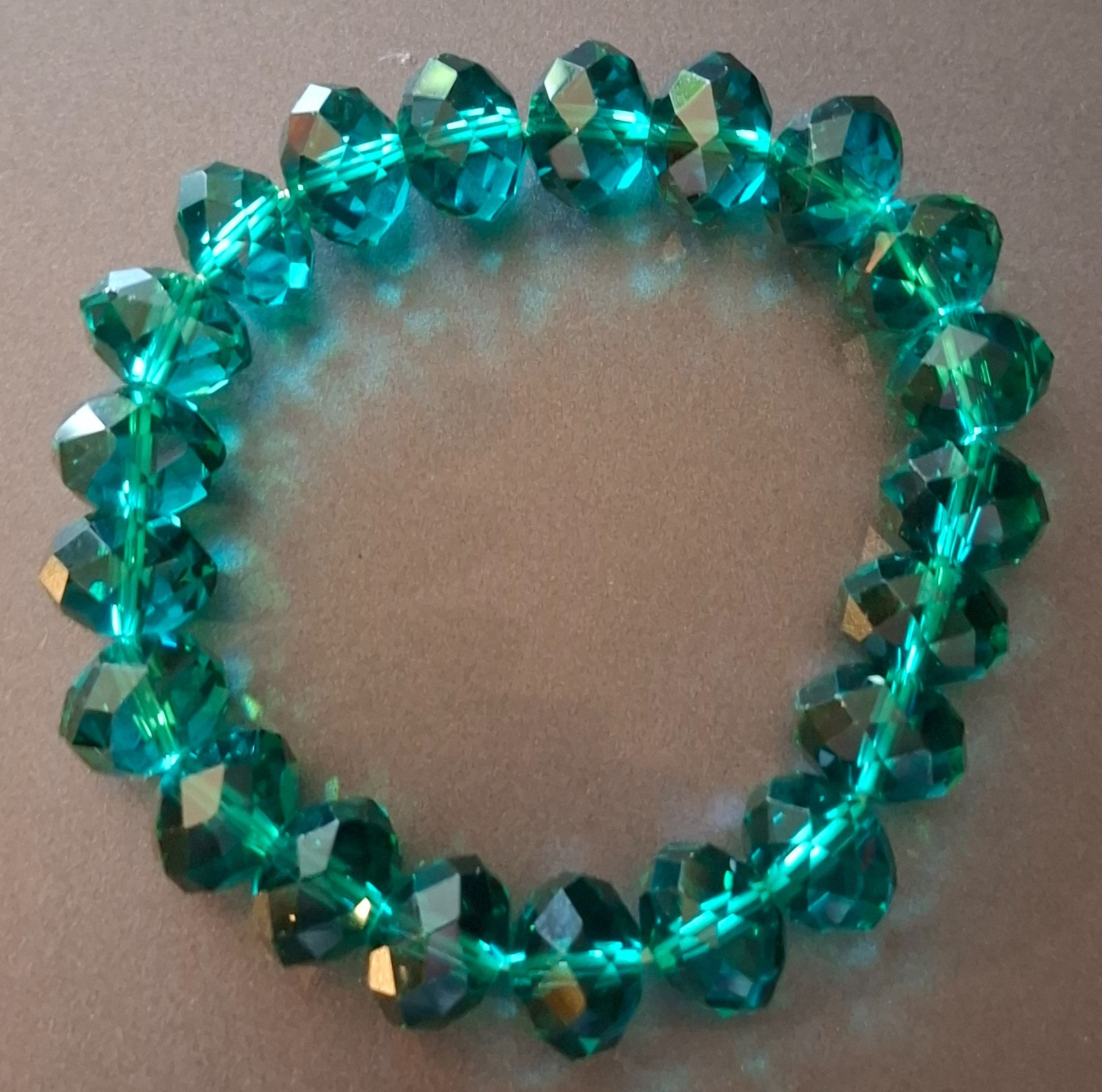Vintage Jewelry Rondelle Faceted Blue Green Crystal Beads Elastic Bracelet