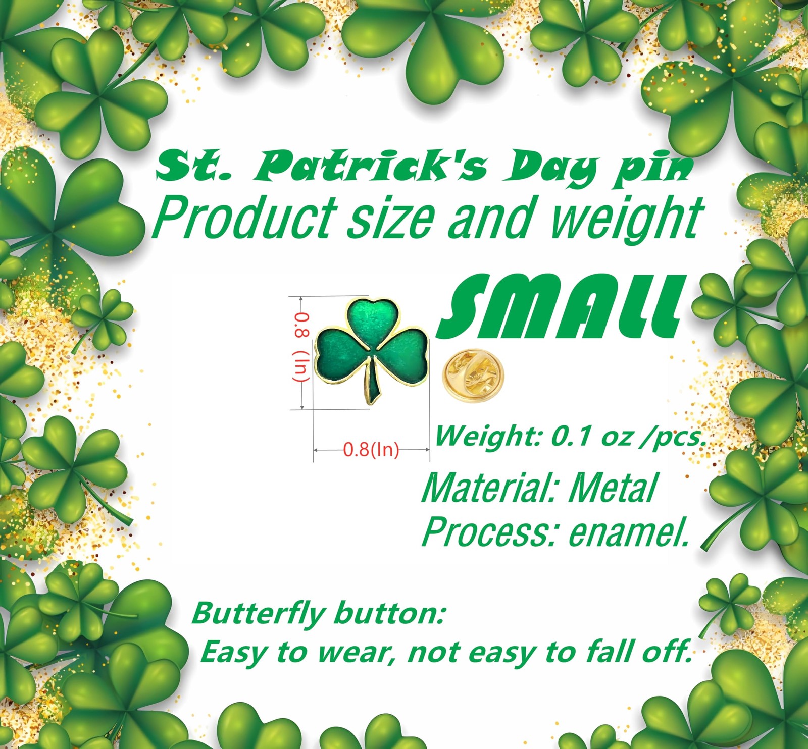 25-Pack Shamrock Clover Lapel Pins Bulk Set Irish Three-Leaf Clover Brooch Small