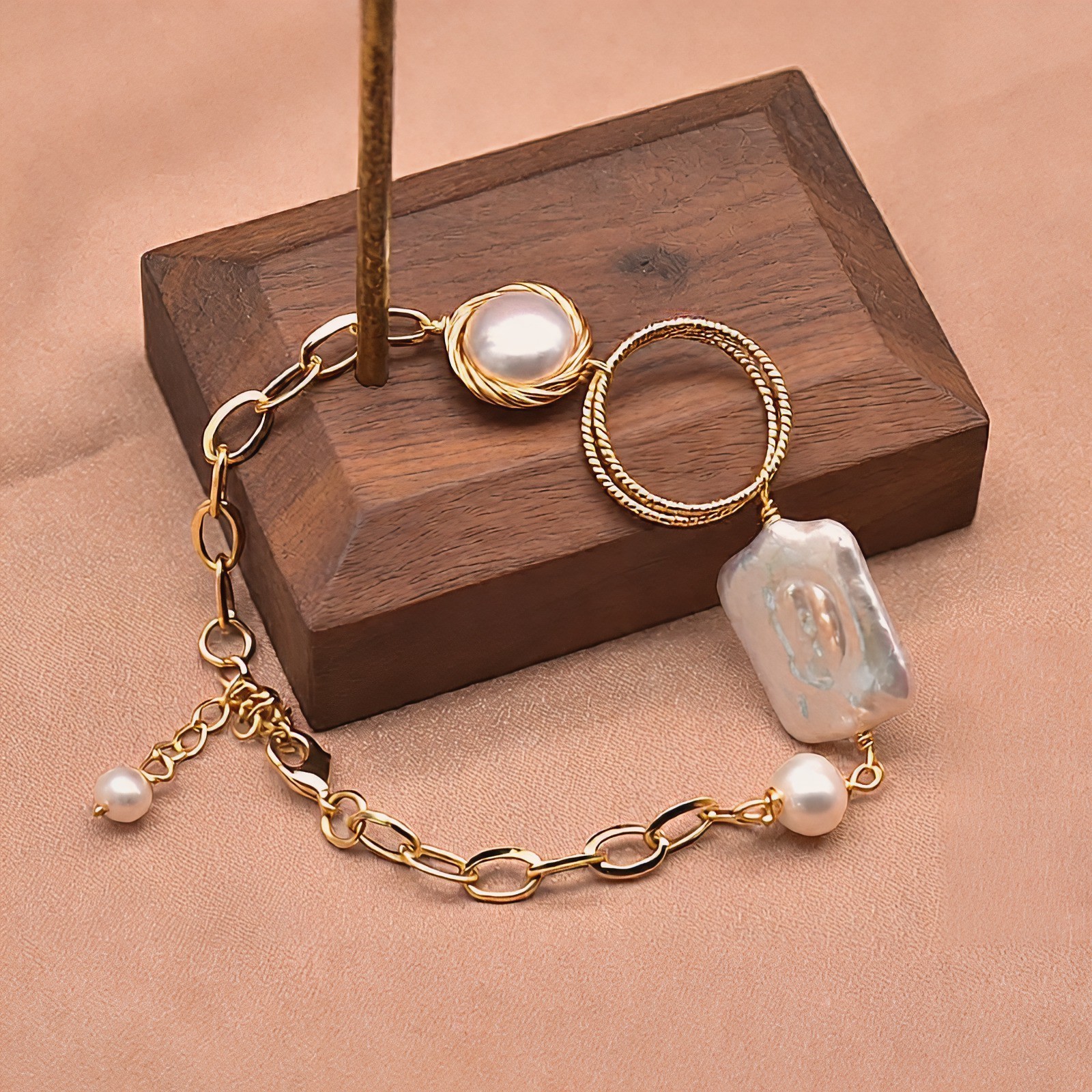 18K Gold Plated Freshwater Pearl Turquoise Bracelet Women’s Adjustable Gift