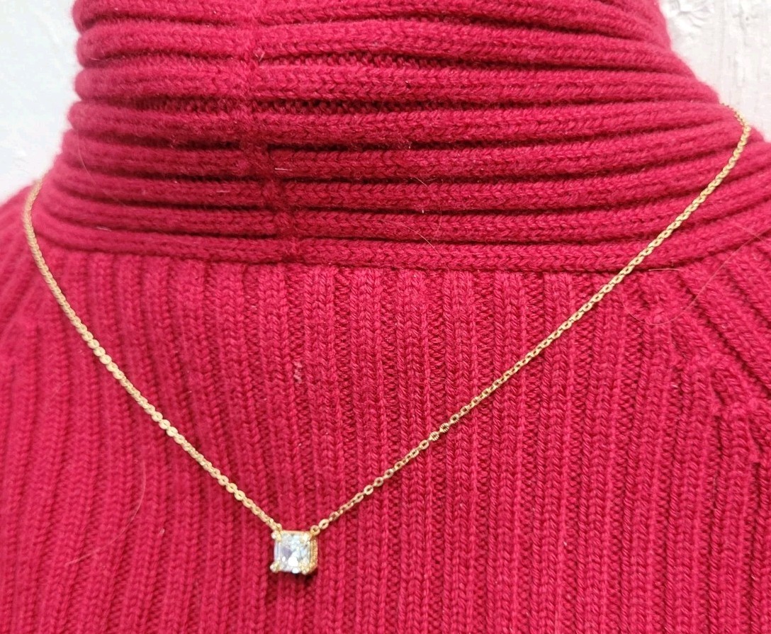 Judith Ripka-Gold Clad 925 Silver 20″ Necklace 3/8 Square CZ W/ 2″ Extender