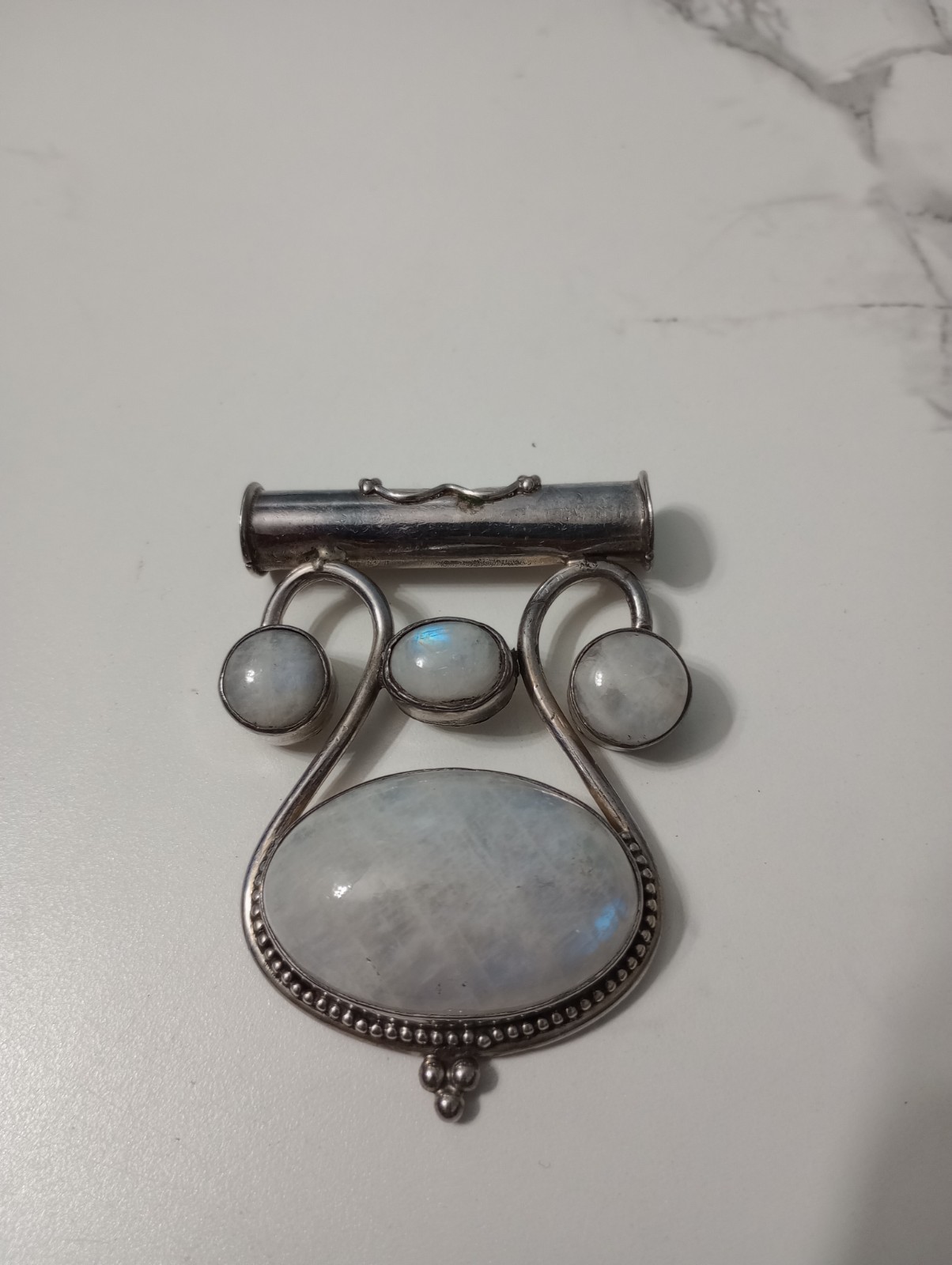 925 Stamped Pendant Rainbow Moonstone 44.7 Grams