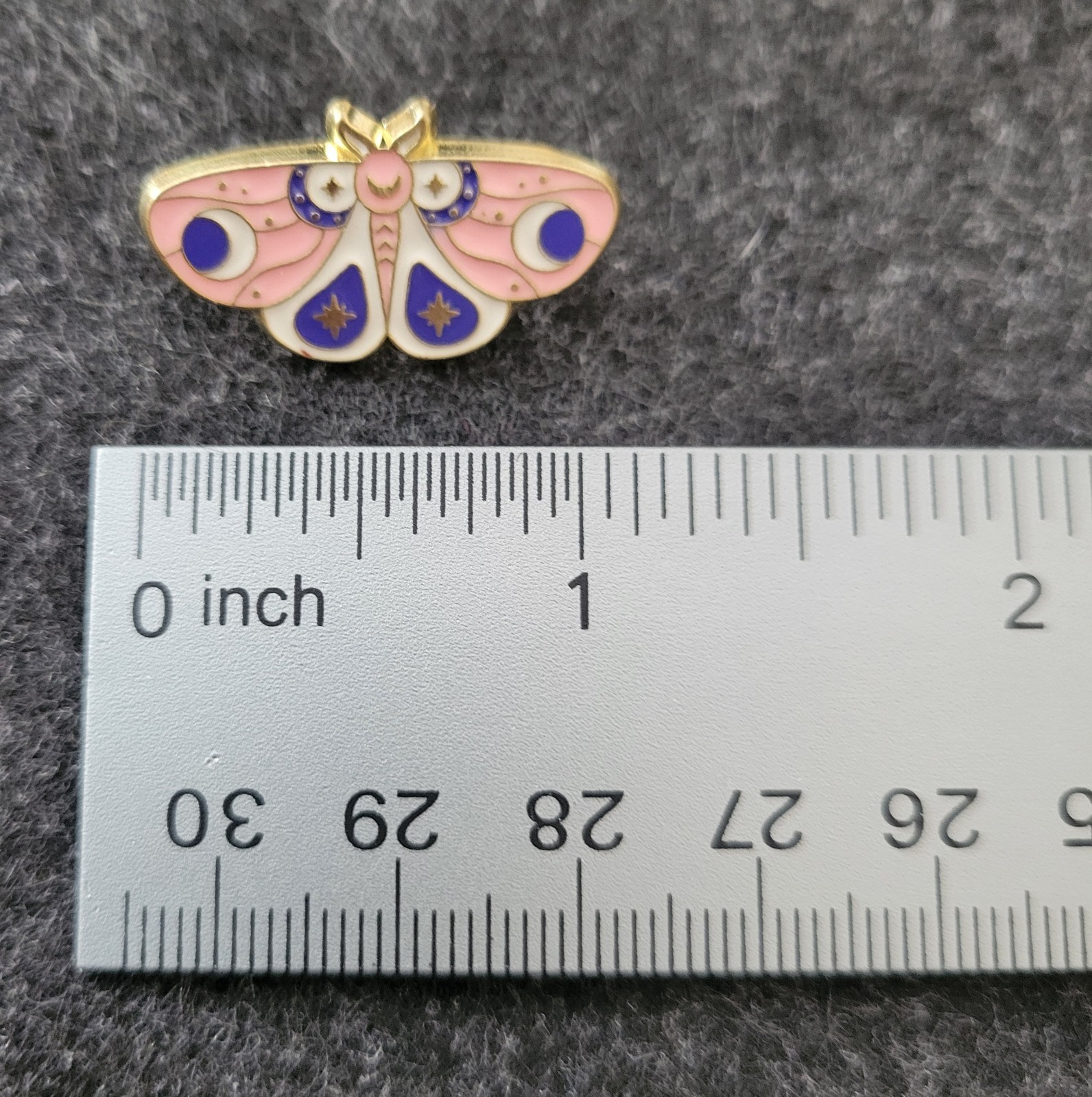 Pink Stars And Moons Moth Pin- Pink, Purple, White, Gold Tone Metal- New
