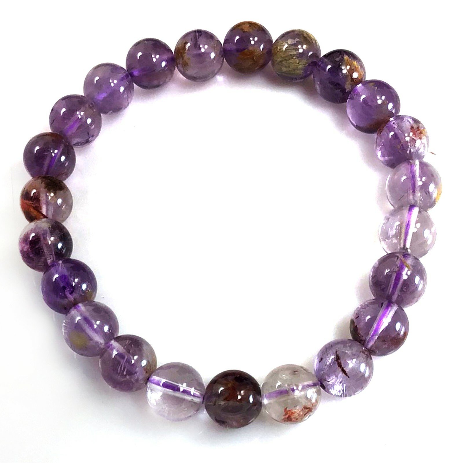 Handmade Gemstone Natural Super Seven Crystal Beaded Bracelet 7.5″ 4 6 8 10 12mm