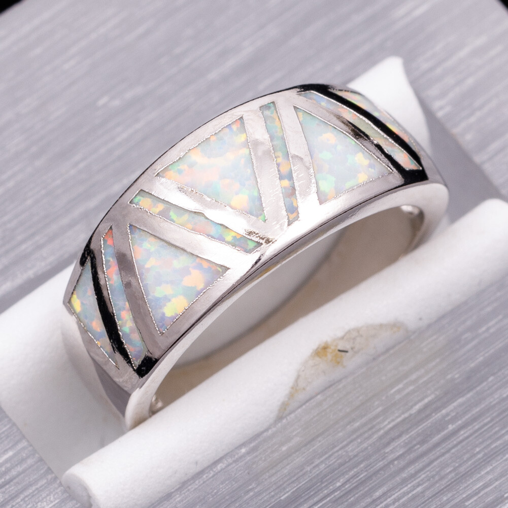 Triangle White Fire Opal Silver Jewelry Women Band Ring Size 6 7 8 9 10