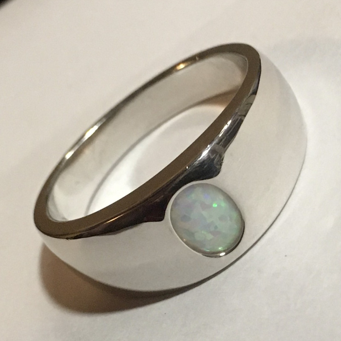 GSK 925 Sterling Silver Oval Opal Bezel Band Ring Size 13