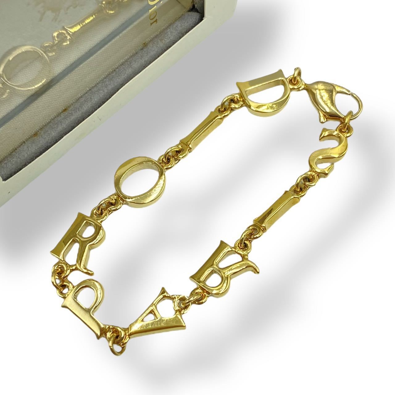 Excellent Christian Dior Gold Tone Logo Bracelet L 19cm 7.4in