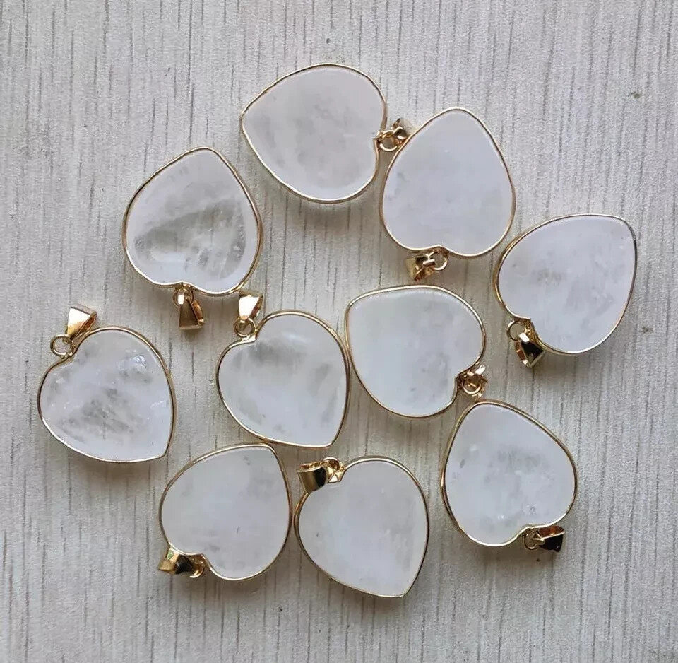 Fashion Natural white crystal gold color side heart Pendants 5pcs/ Lot Wholesale