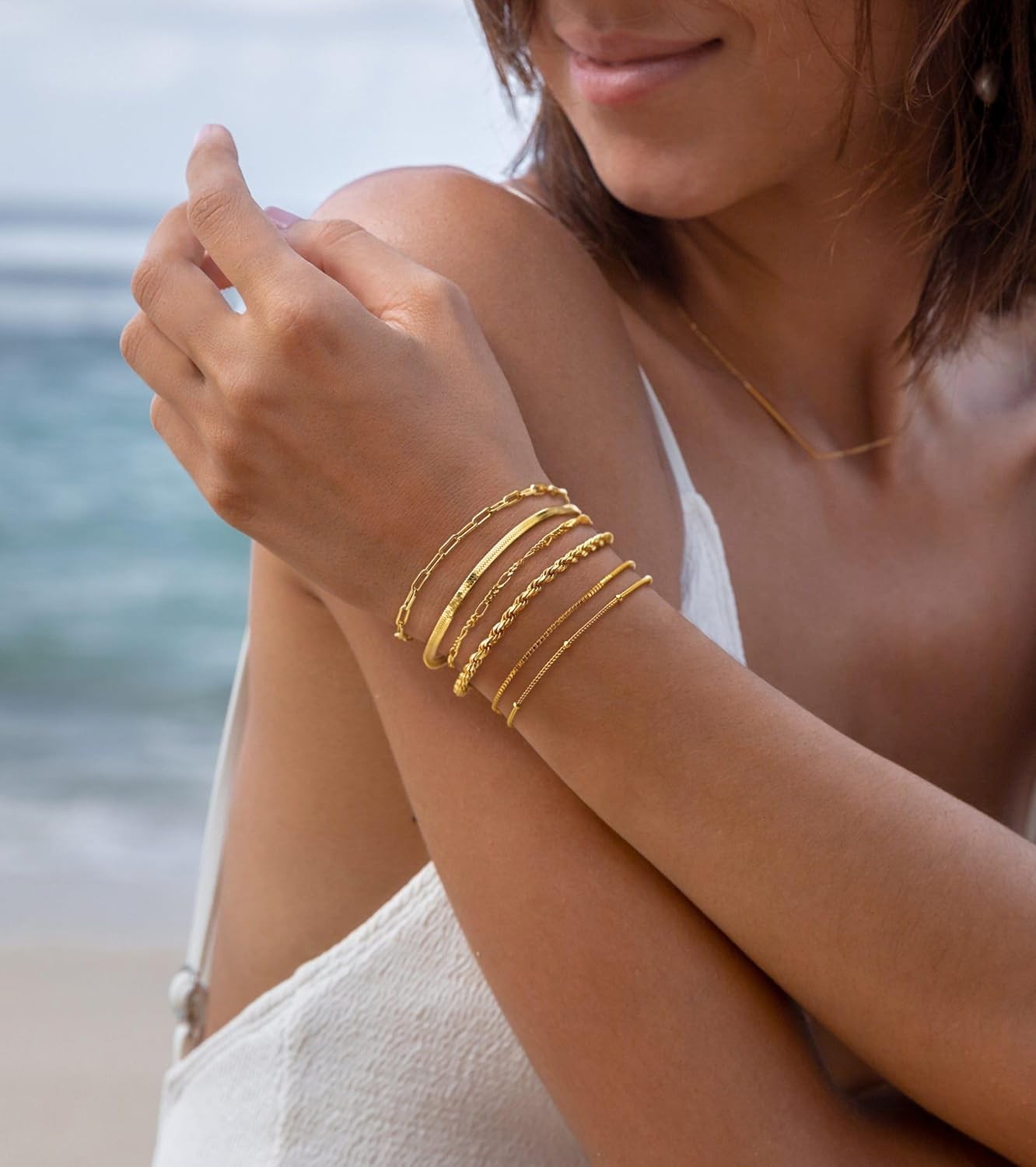 DEARMAY Gold Bracelets for Women Waterproof, 14K Gold Plated Jewelry Sets Trendy