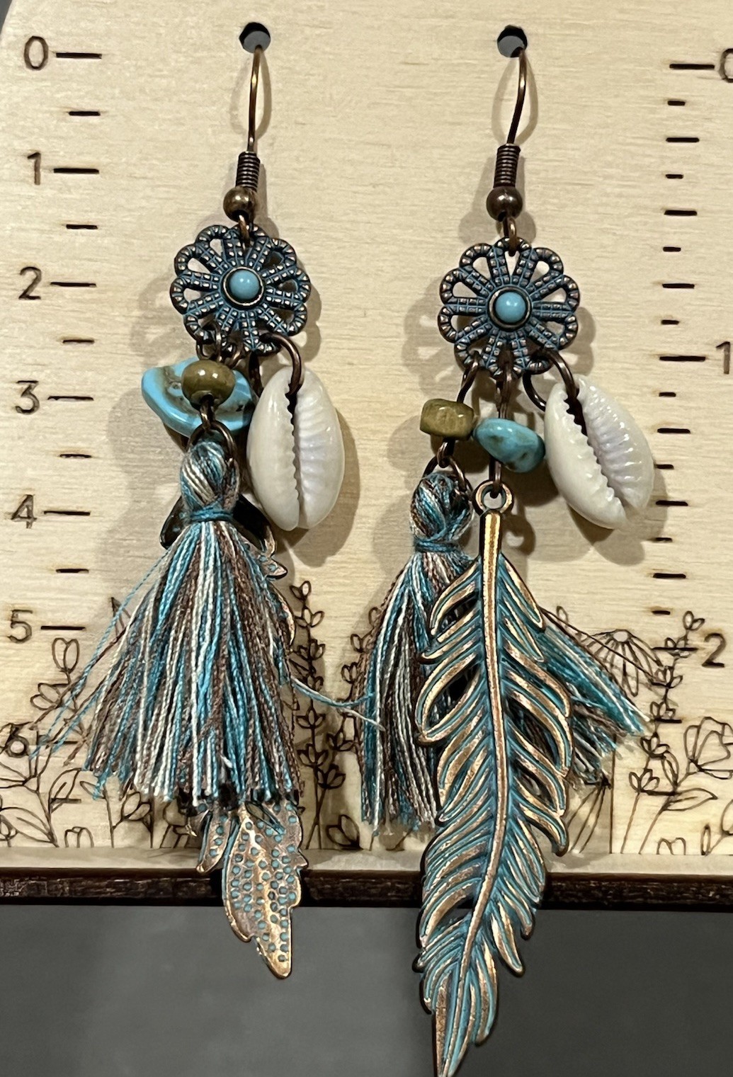 Indigenous Made Metal Bronze Alloy Dangle Earrings Stocking Stuffer Seashell C