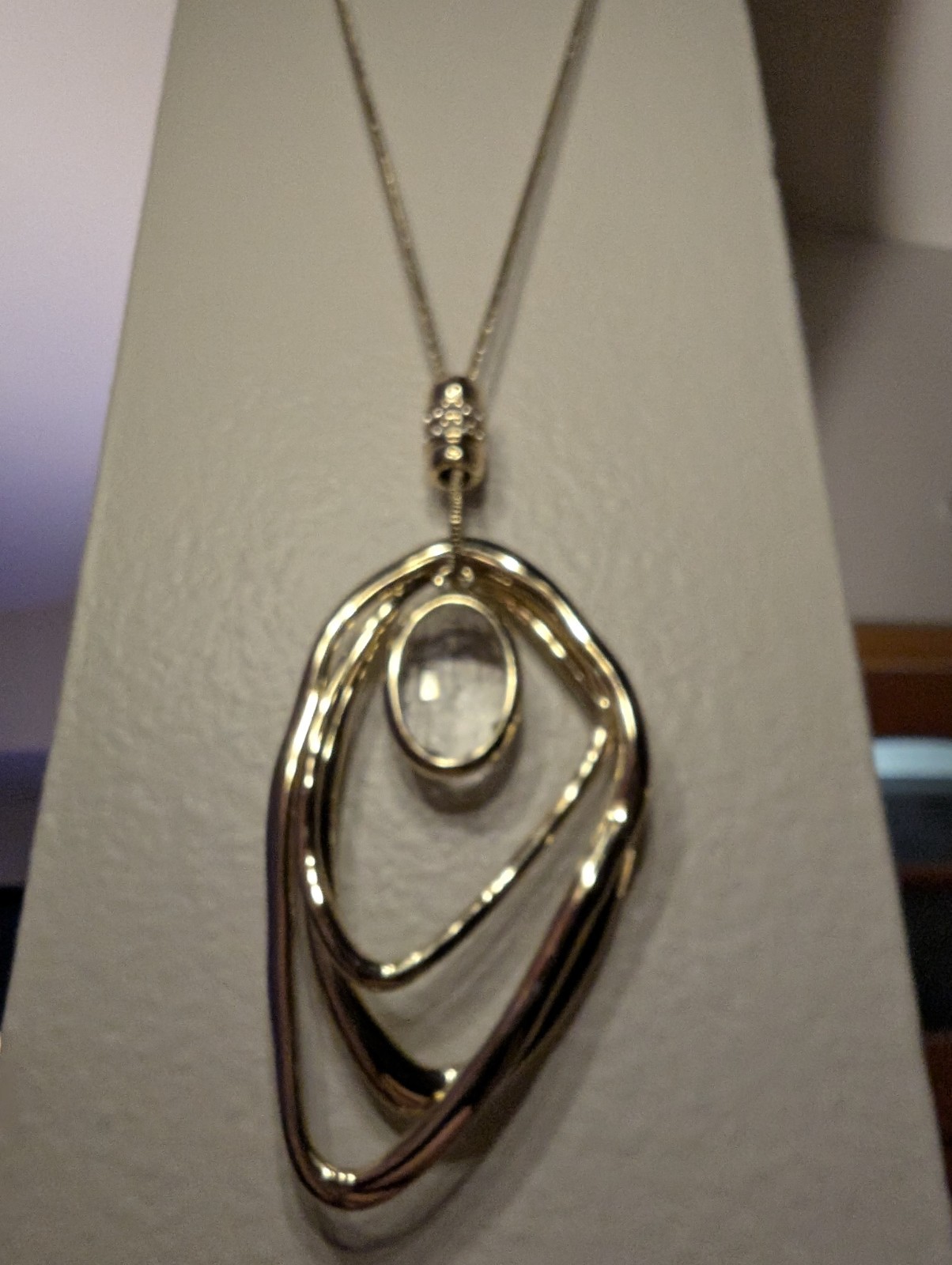Premier Design Gold Tone Abstract Crystal Pendant Modern Statement Necklace 35″