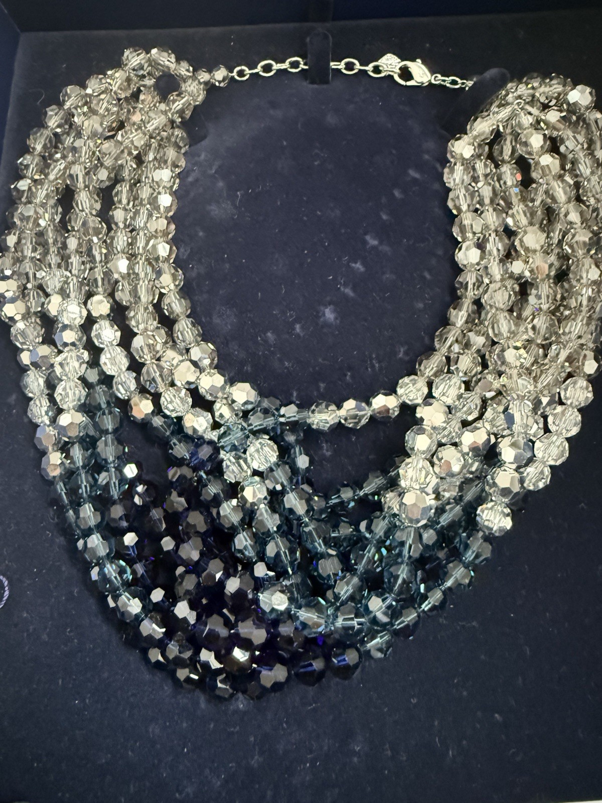Swarovski Multi-Strand Statement Necklace Crystal Beaded Silver Plated Blue