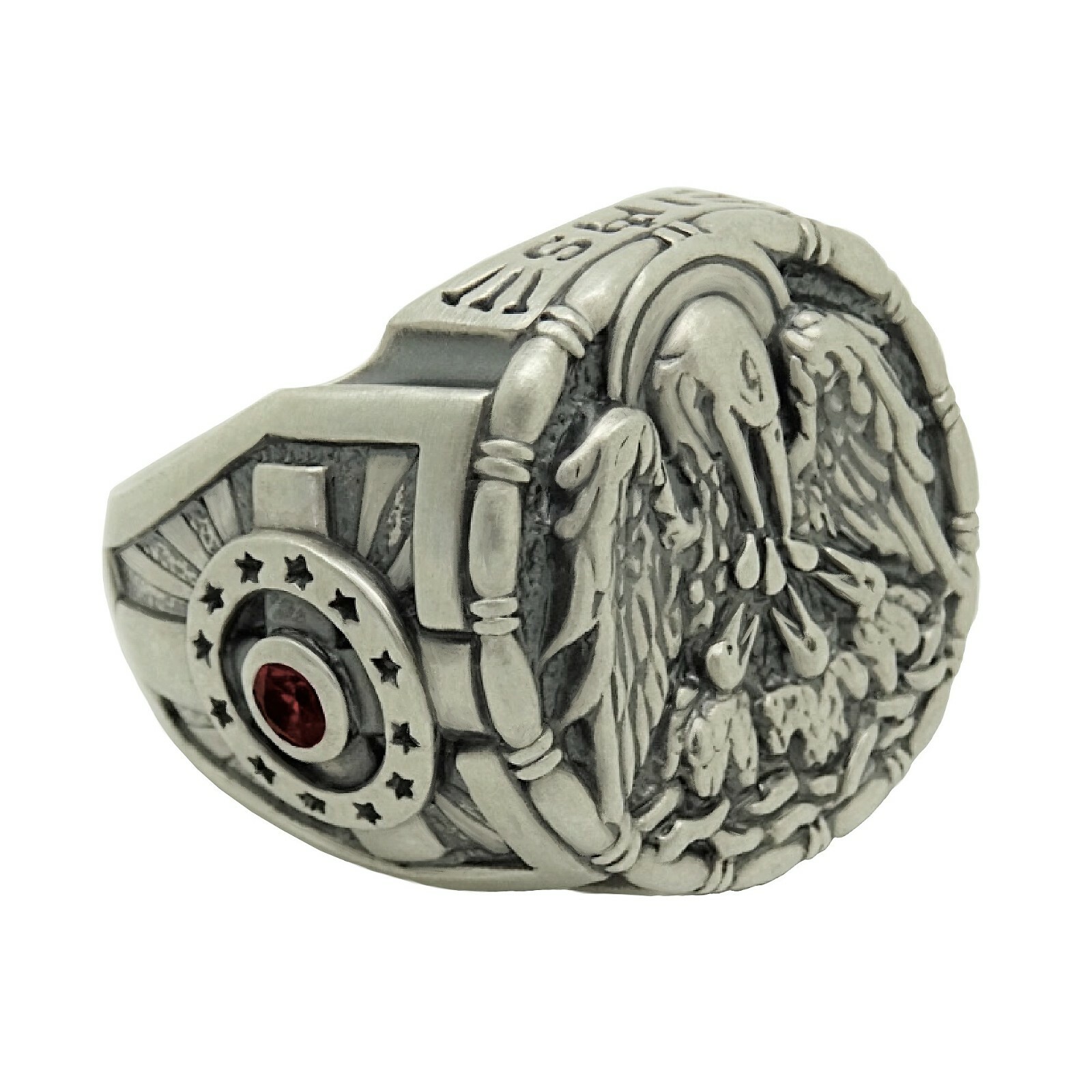 Jesuit IHS Sterling Silver Cross Men’s Ring Christian Pelican with Chicks