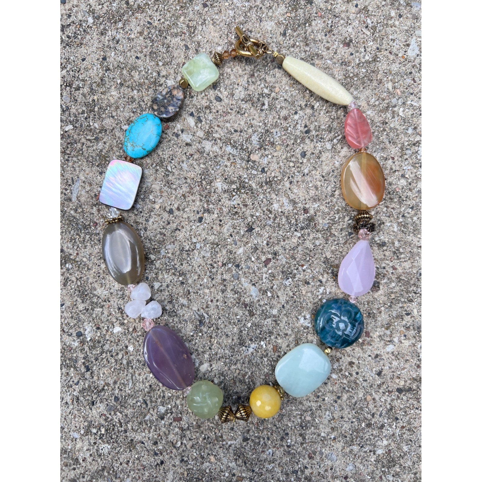 VTG Southwest Multi Gemstone Lariat Drop Statement Kokopelli Pendant Necklace