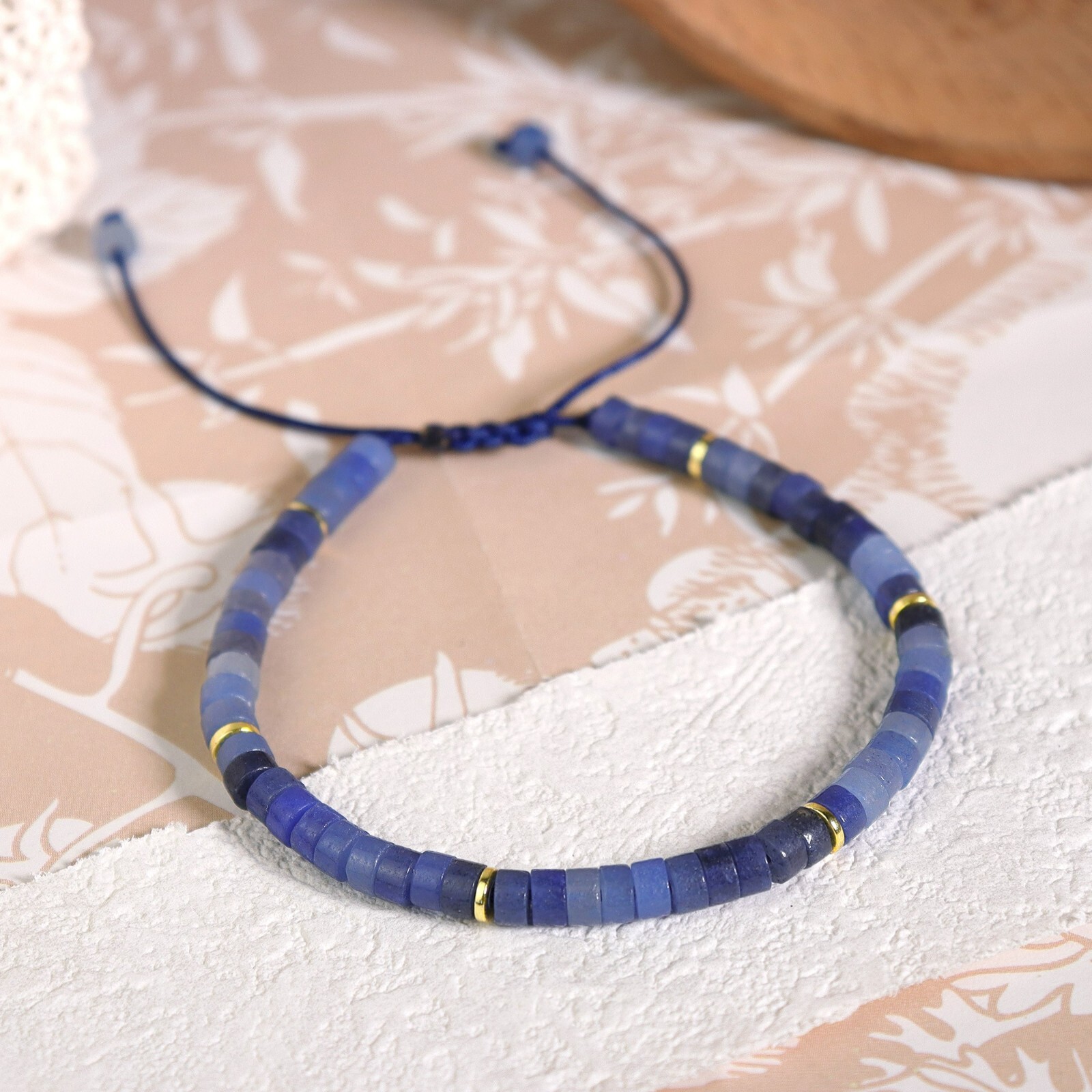 Natural Crystal Tube Beads Blue Aventurine Friendship Bracelet for Women Men