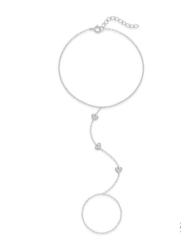 Sterling Silver Hand Chain Bracelet Heart Star Simulated Zirconia Jewelry