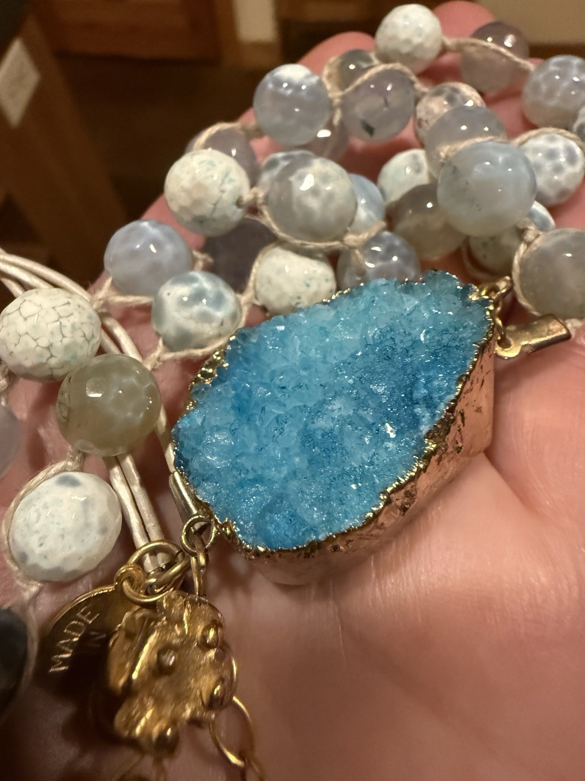 Susan Shaw Druzy Stone Tassel Necklace Blue Stone 33 To 35 In Adj