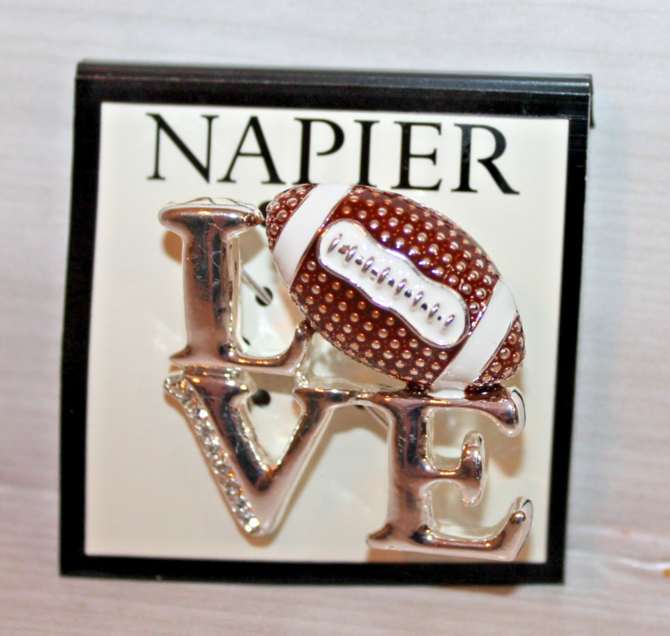 Napier Love Football Brooch Pin with Rhinestones & Bling for Sports Fan NEW