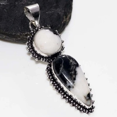 2.2″ Long White Buffalo Turquoise Silver Plated Pendant