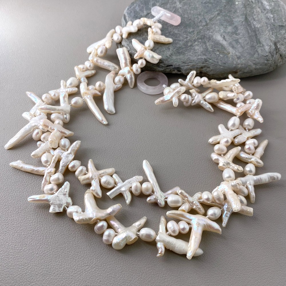 2 Strands White Cross Pearl Multilayers Necklace Designer Beads Jewelry