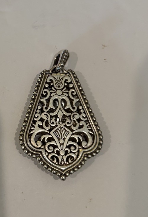 BRIGHTON SILVER Tone PENDANT With Small Crystal At Top 1 1/2” By 2”