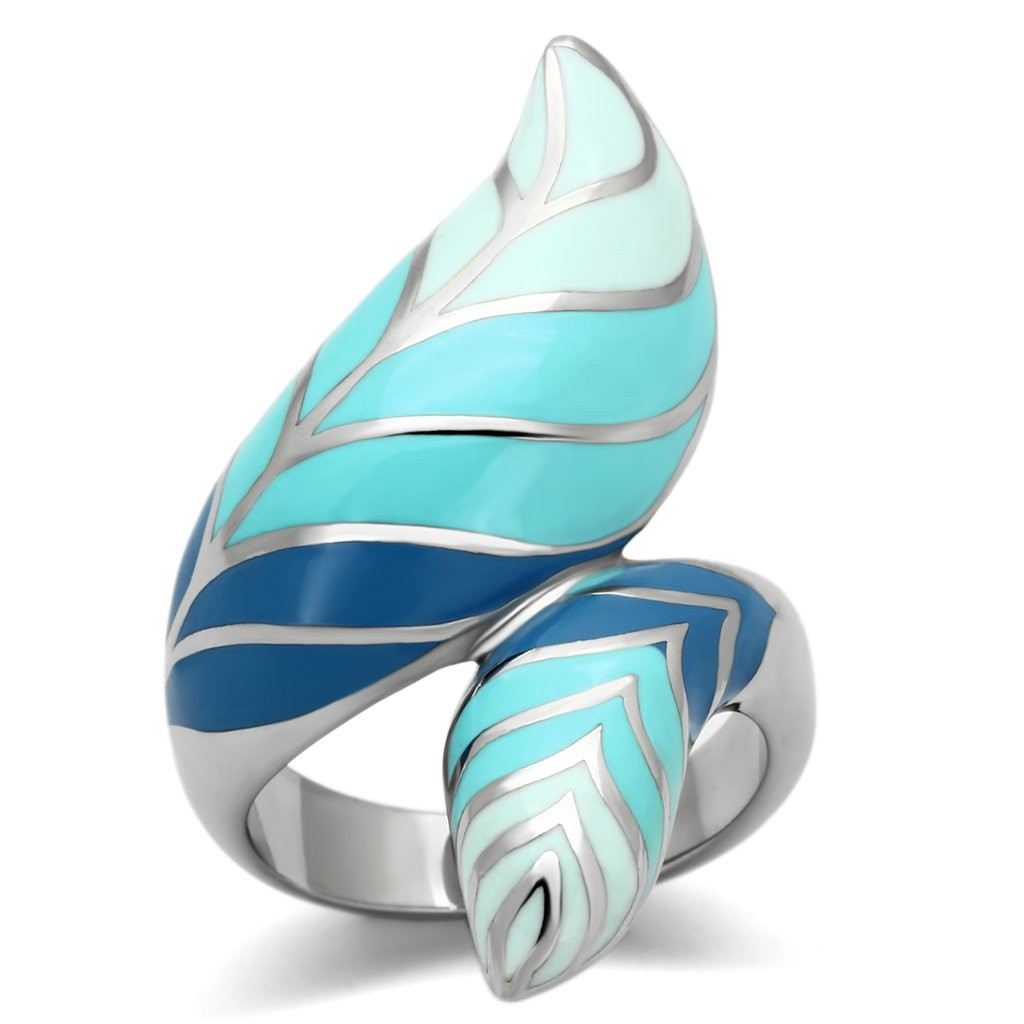 Women’s Leaf Ring, Stainless Steel, Enamel Ring, Blue Accessory