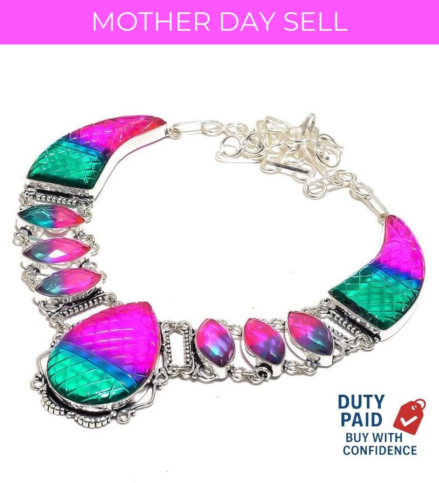 925 Silver bi-color tourmaline Chain Anniversary Handcrafted Necklace Jewelry