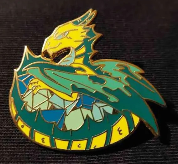 Bronze Dragon with Dice Enamel Pin | Dice Hoarders Series | Max Dlabick