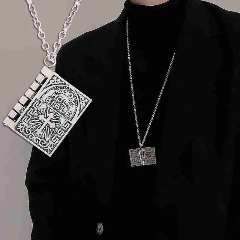 Holy Bible Book Silver Locket Necklace – Religious Prayer Christian Scripture