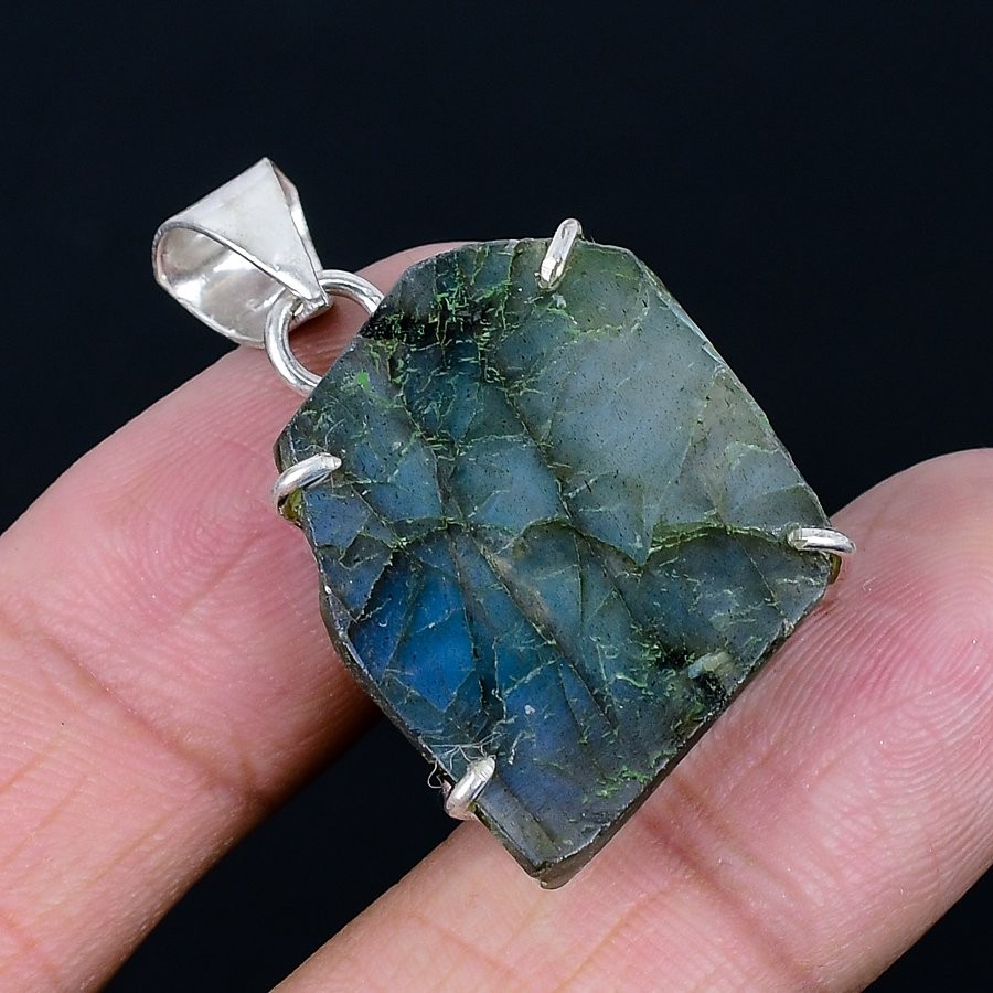 Labradorite Rough 925 Silver Plated Handmade Pendant of 1.42″