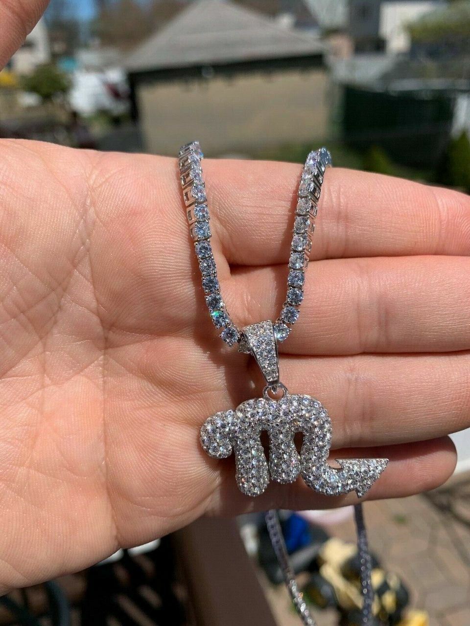 Solid 925 Silver Gold Plated Iced Bubble CZ Zodiac Astrology Sign Pendant HipHop