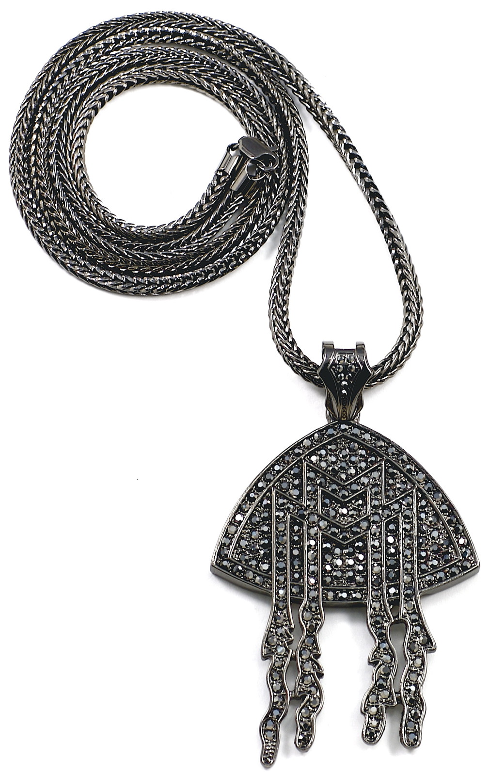 MMG Necklace Crystal Rhinestones New Dripping Pendant with 36 Inch Franco Chain