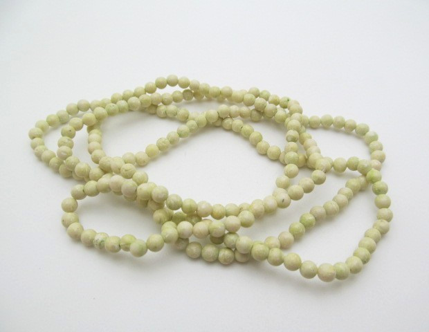 Vintage Beige Cream Jasper Natural Stone 4.5mm Round Ball Necklace 34 In