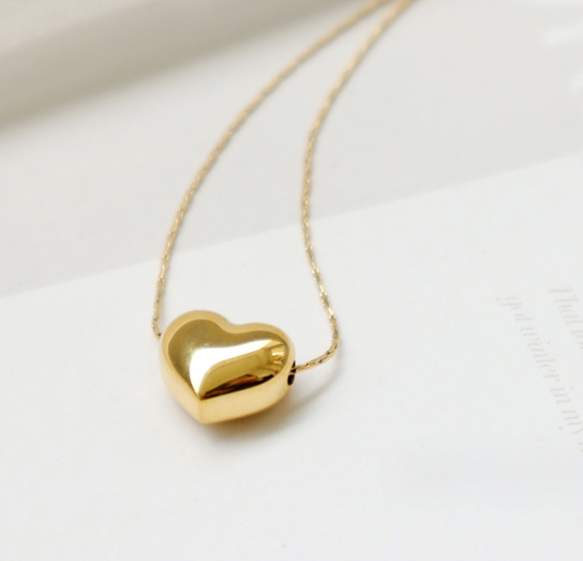 14K Gold Stainless Steel Puff Heart Pendant Necklace 16-18″ Chain Women AC