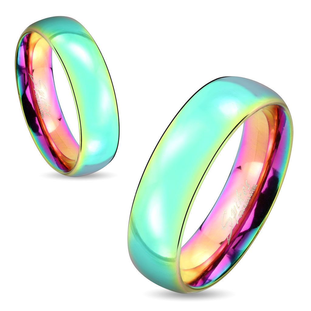 Dome Rainbow Stainless Steel Couple Ring Band Size 5,6,7,8,9,10,11,12 (FL317)