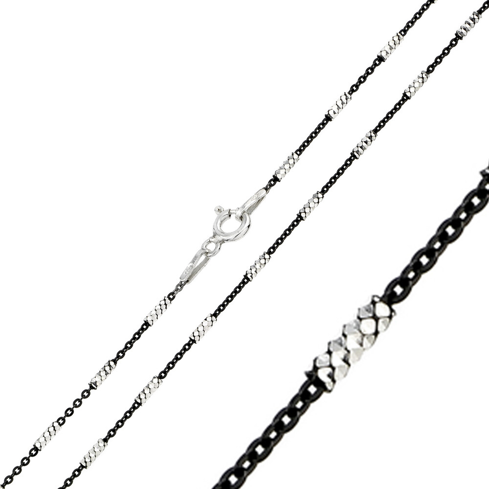 Sterling Silver Black Rhodium Plated Diamond Cut 1.4mm Tube Link Chain Necklace