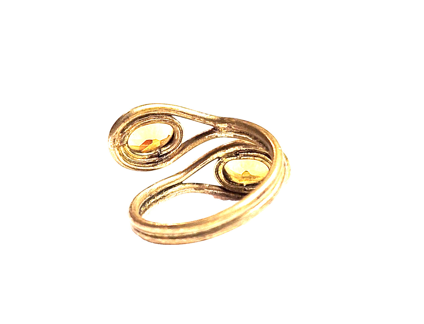 Artisan Yellow Citrine Faceted Oval Wrap Statement Ring Sz 7.5 Gold Tone Boho