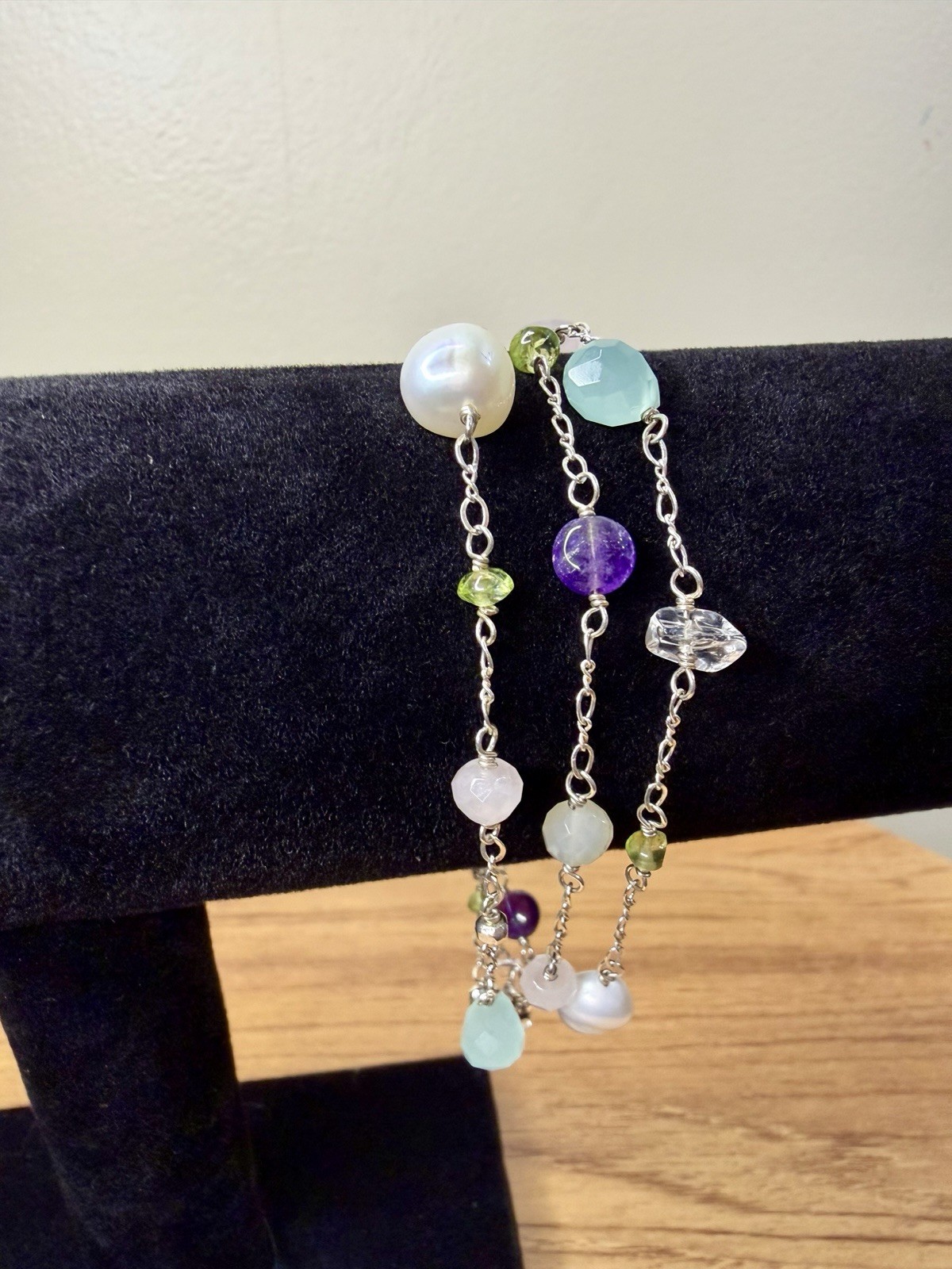 Lia Sophia Pearl Beaded Jewelry Set Necklace Bracelet Earrings Silver Tone