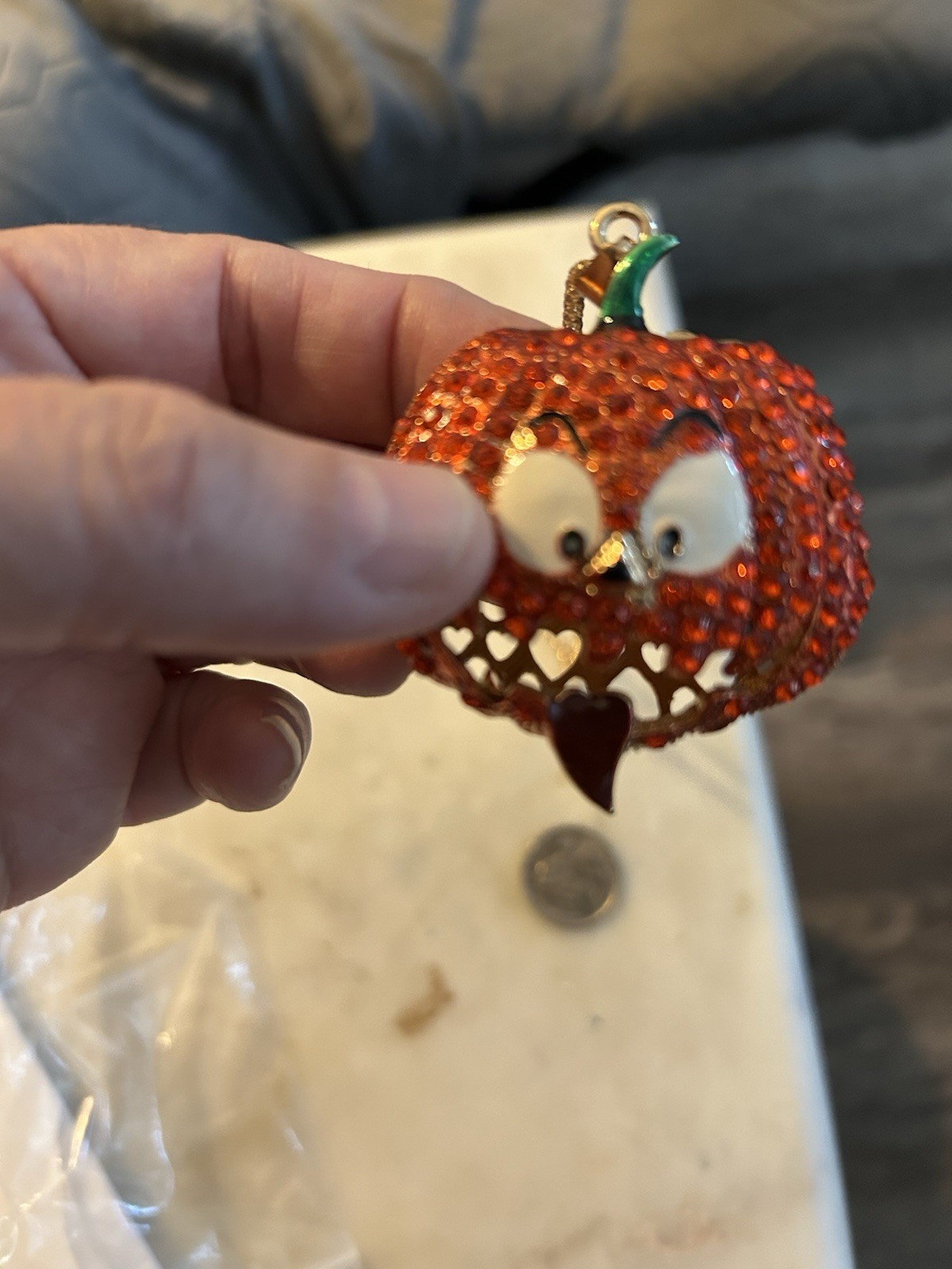 Fun And Silly Pumpkin Necklace 3-D On A 20 Inch Chain New