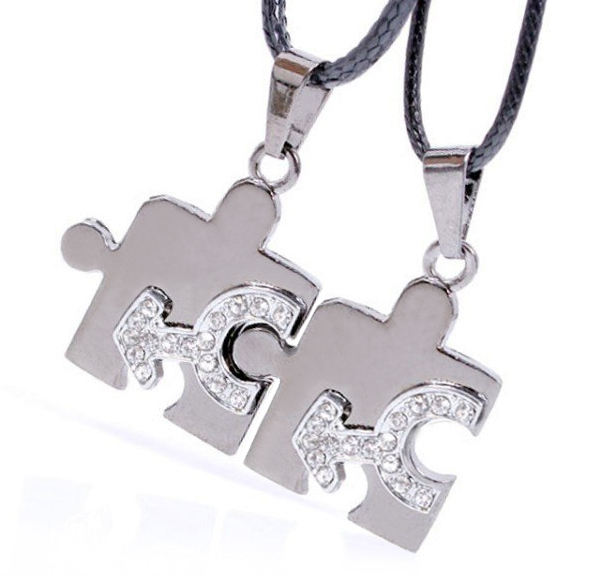 Pride Shack – 2pc Bling Set – Mens Male CZ Puzzle Mars Pendants – Gay Pride