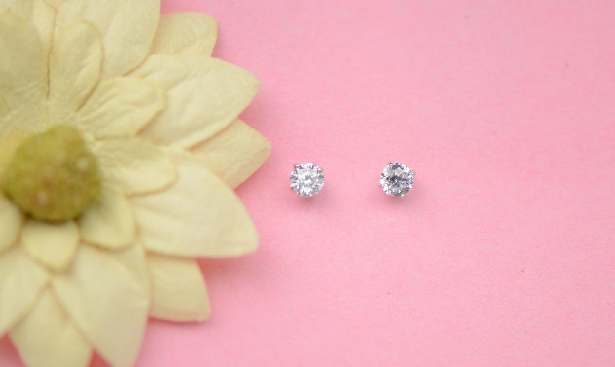 Genuine Natural Diamond Stud Screw Back Earrings in 14k White Gold
