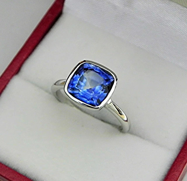 2Ct Cushion Cut Simulated Blue Tanzanite Engagement Ring 14k White Gold Plated