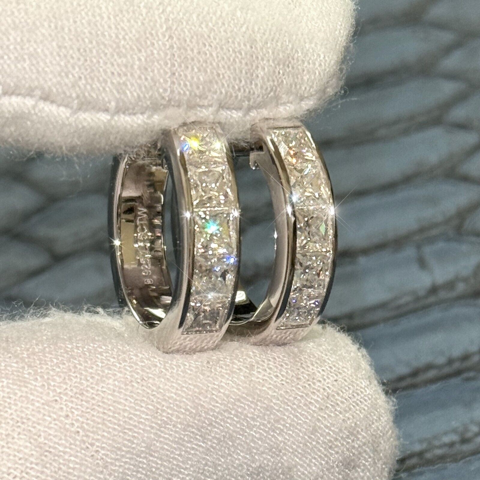 3.50 CTW Princess Cut Moissanite Hoop Earrings 20MM – 925 Silver Gold