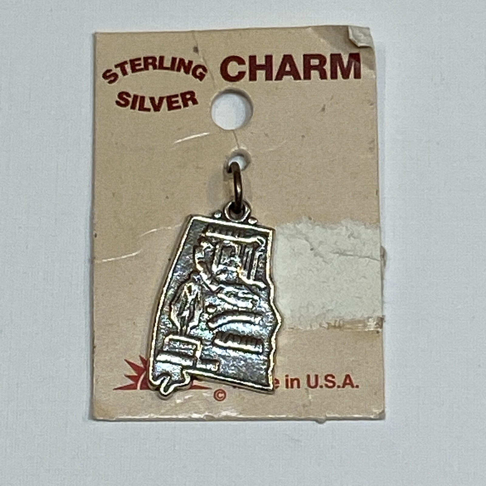 Sterling Silver for Charm Bracelet State Alabama Jefferson Davis USA Small 5/8″