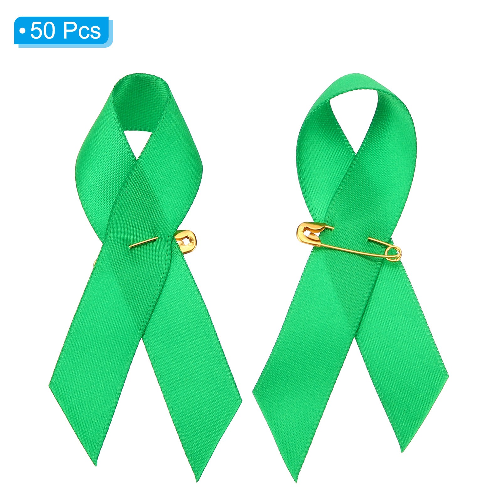 50 Pieces Green Polyester Ribbon Satin with Safety Pins