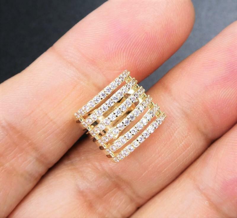 SINGLE SIDE Silver or Gold CZ Pave Lines Stripes Earring Ear Cuff Non Piercing