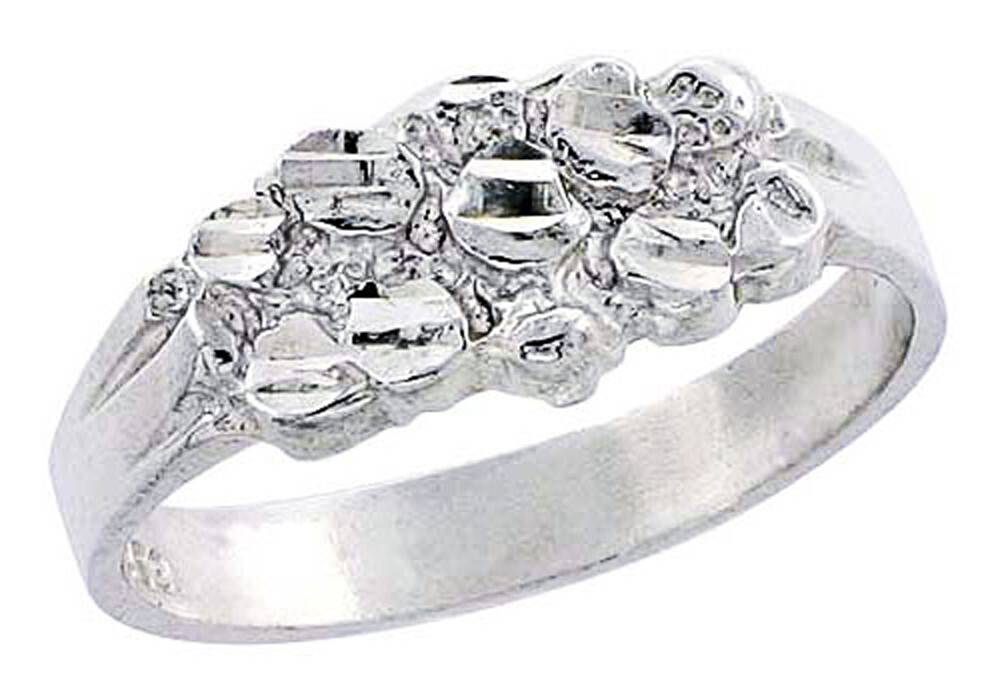 Men Women Sterling Silver Rhodium Plated Machine Cut Band Nugget Ring 8mm