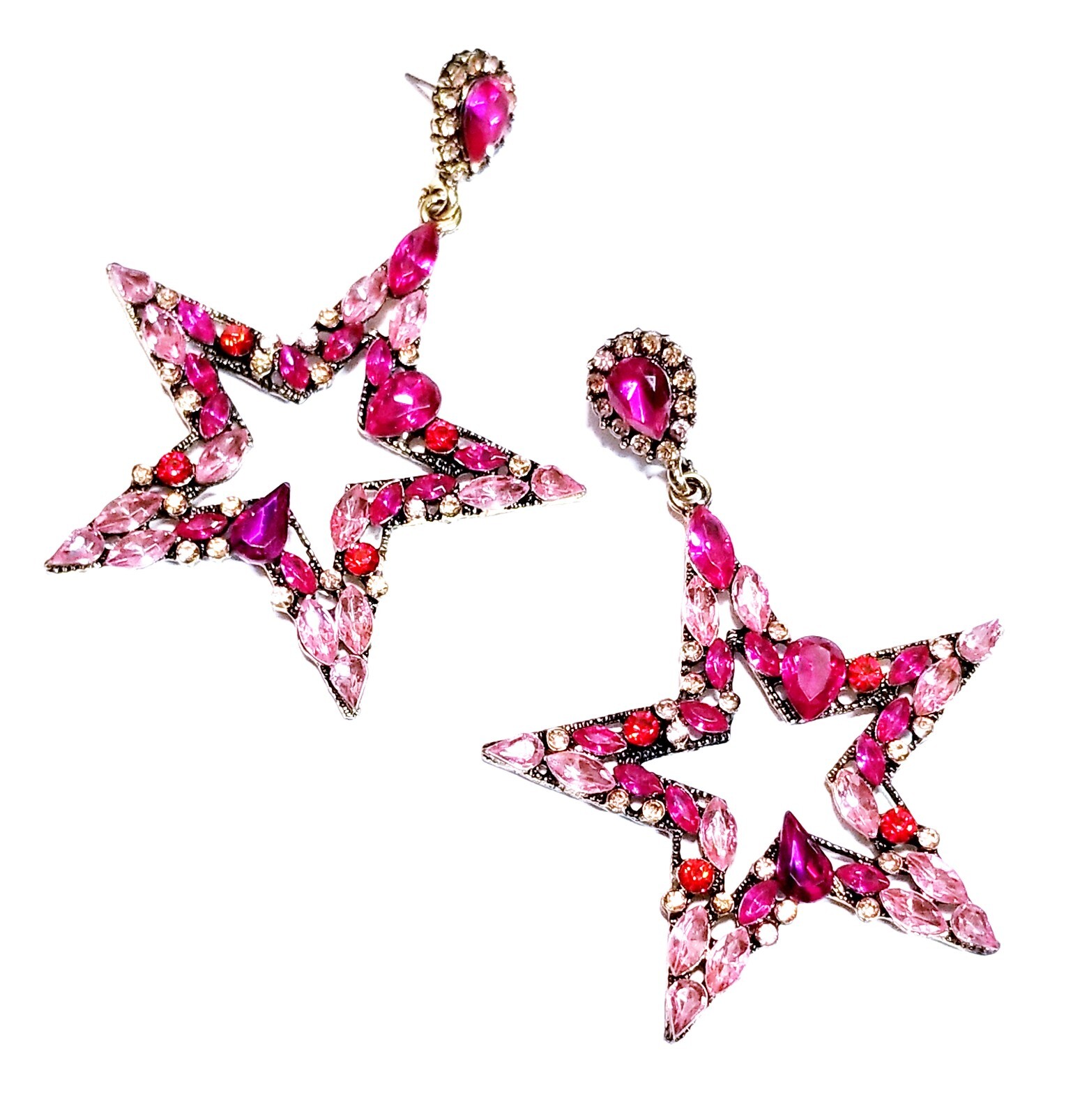 Chandelier Rhinestone Crystal Pageant Bridal Earrings Pink Drop Dangle 3.2 inch