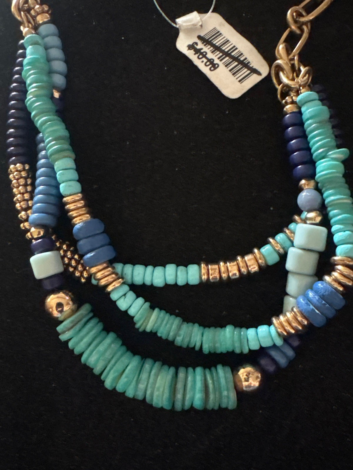 Free People Shaker Shakra 3 Strand Layer Beaded Turquoise/Gold Tone Necklace
